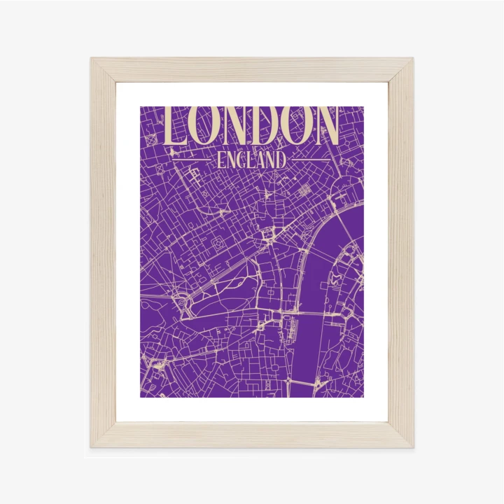 Plakat Centrum Londynu Na Fioletowej Mapie