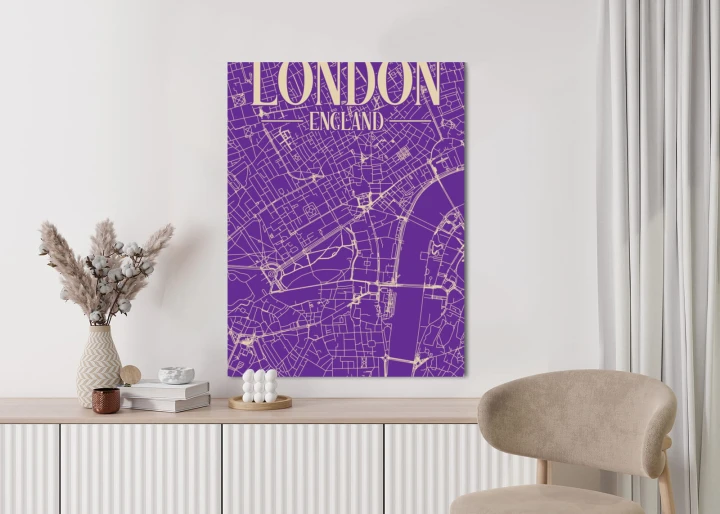 Plakat Centrum Londynu Na Fioletowej Mapie