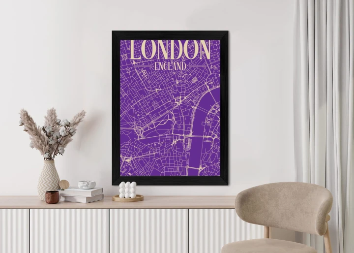 Plakat Centrum Londynu Na Fioletowej Mapie