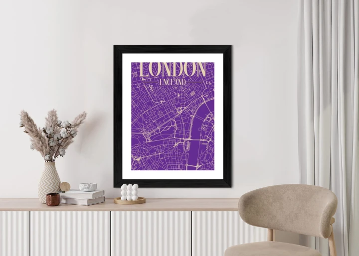 Plakat Centrum Londynu Na Fioletowej Mapie