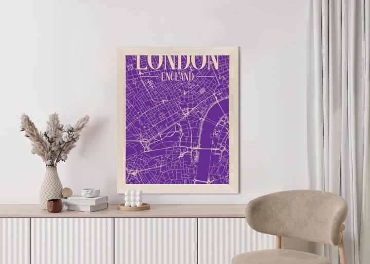 Plakat Centrum Londynu Na Fioletowej Mapie