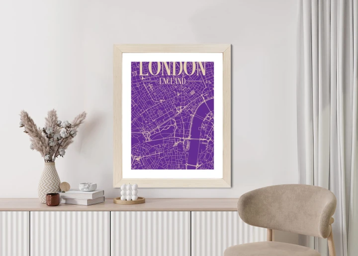 Plakat Centrum Londynu Na Fioletowej Mapie