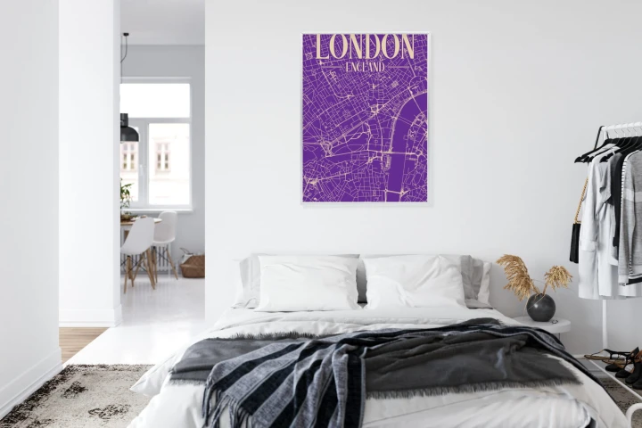 Plakat Centrum Londynu Na Fioletowej Mapie