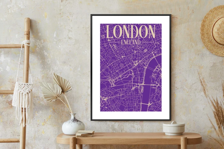 Plakat Centrum Londynu Na Fioletowej Mapie