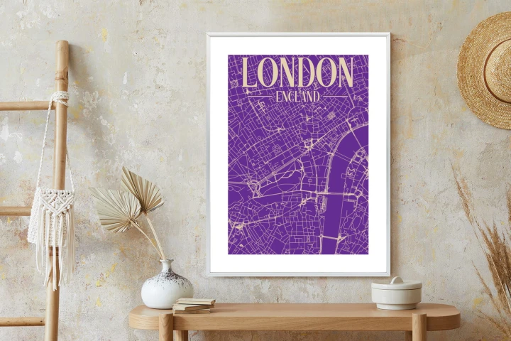 Plakat Centrum Londynu Na Fioletowej Mapie