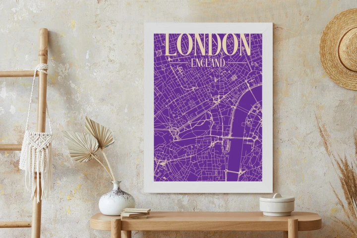 Plakat Centrum Londynu Na Fioletowej Mapie