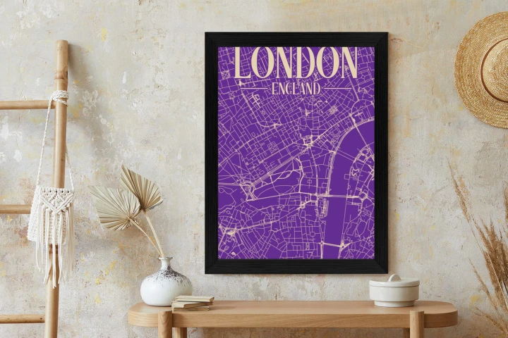 Plakat Centrum Londynu Na Fioletowej Mapie