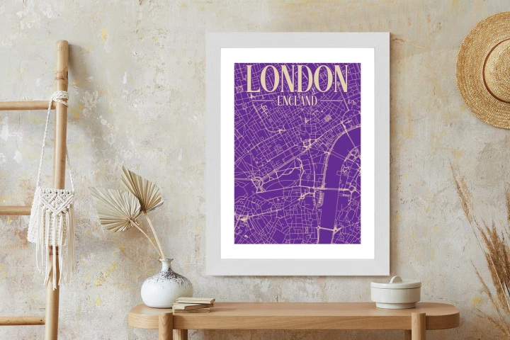 Plakat Centrum Londynu Na Fioletowej Mapie