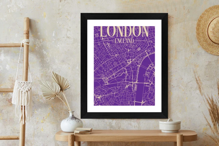 Plakat Centrum Londynu Na Fioletowej Mapie