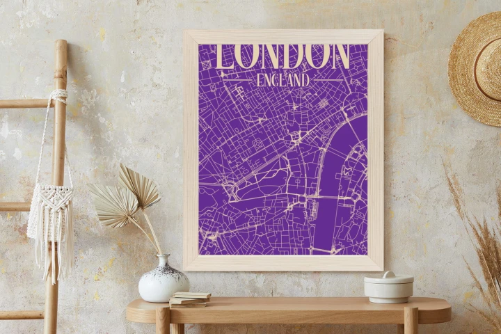 Plakat Centrum Londynu Na Fioletowej Mapie