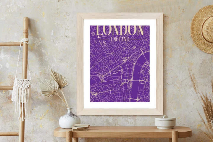 Plakat Centrum Londynu Na Fioletowej Mapie