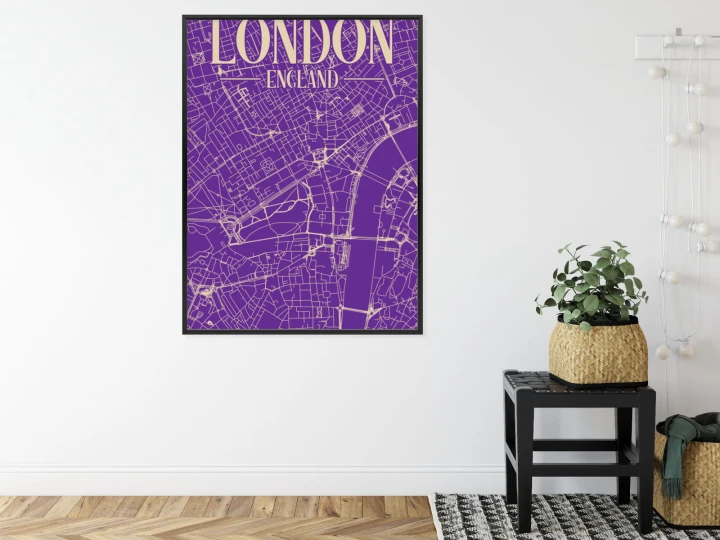 Plakat Centrum Londynu Na Fioletowej Mapie