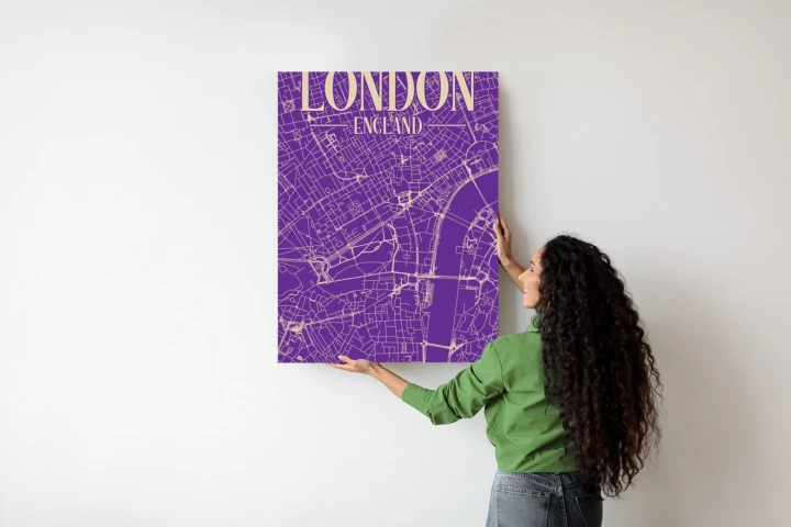 Plakat Centrum Londynu Na Fioletowej Mapie