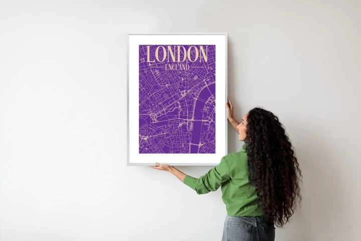 Plakat Centrum Londynu Na Fioletowej Mapie