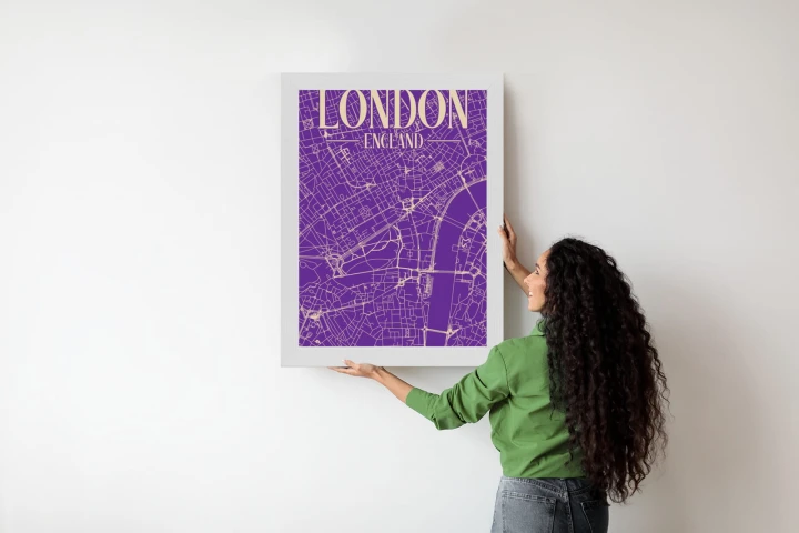 Plakat Centrum Londynu Na Fioletowej Mapie