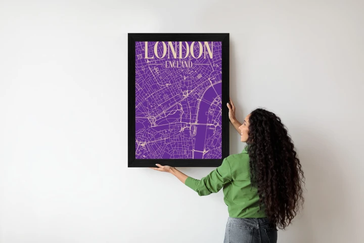 Plakat Centrum Londynu Na Fioletowej Mapie