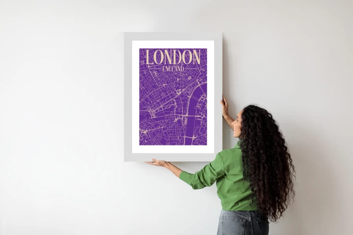 Plakat Centrum Londynu Na Fioletowej Mapie