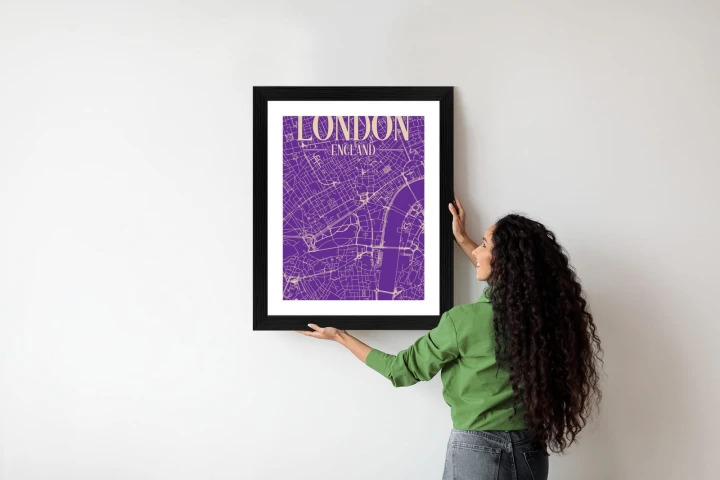 Plakat Centrum Londynu Na Fioletowej Mapie