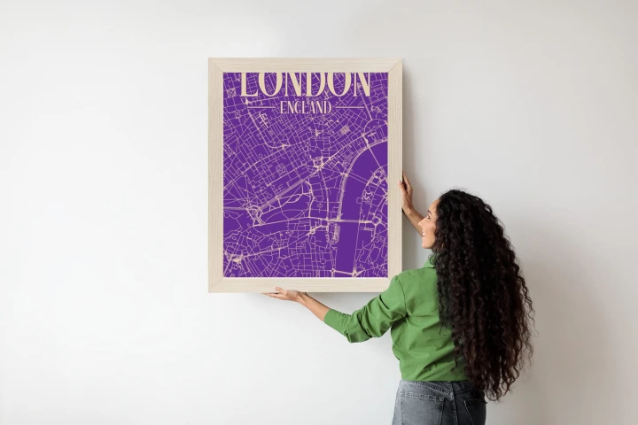 Plakat Centrum Londynu Na Fioletowej Mapie