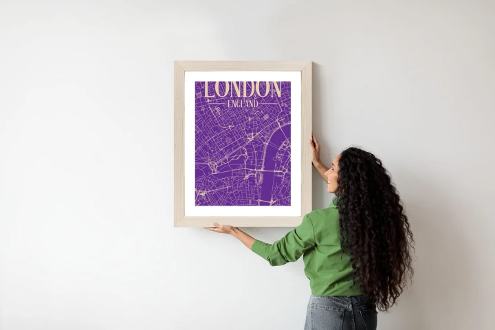 Plakat Centrum Londynu Na Fioletowej Mapie