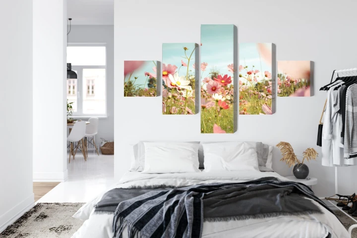 Obraz Wieloczęściowy Kwiaty Kosmosu W Ogrodzie