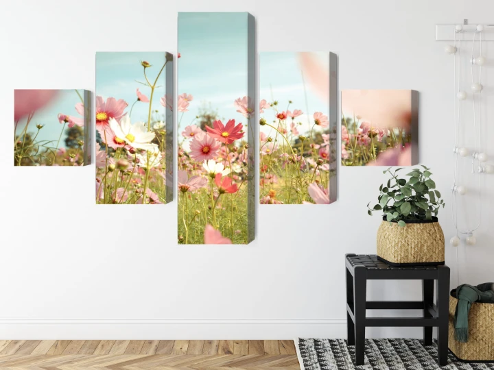 Obraz Wieloczęściowy Kwiaty Kosmosu W Ogrodzie