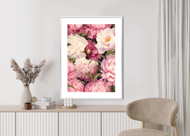Plakat Różowe Piwonie Romantyczny Kwiatowy Wzór