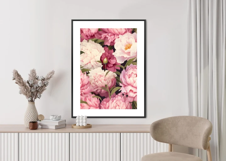 Plakat Różowe Piwonie Romantyczny Kwiatowy Wzór