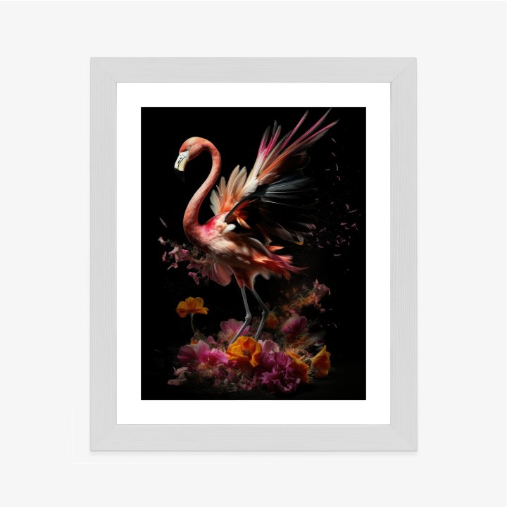 Plakat Flaming Z Kwiatami Na Surrealistycznej Ilustracji