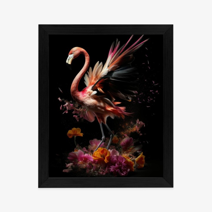 Plakat Flaming Z Kwiatami Na Surrealistycznej Ilustracji