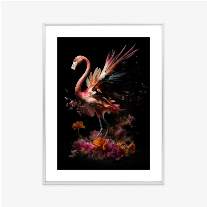 Plakat Flaming Z Kwiatami Na Surrealistycznej Ilustracji