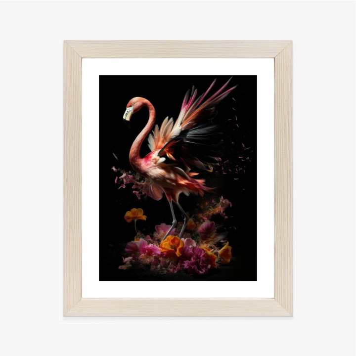 Plakat Flaming Z Kwiatami Na Surrealistycznej Ilustracji