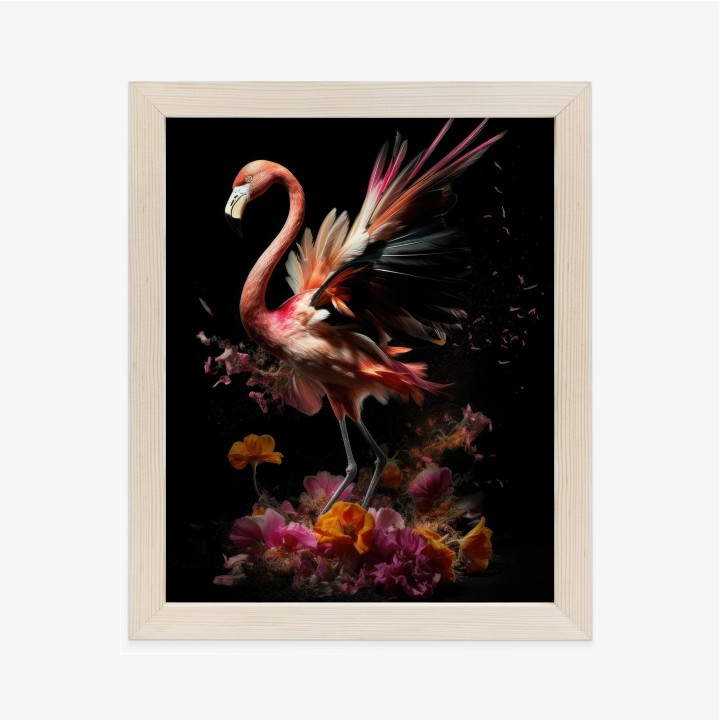 Plakat Flaming Z Kwiatami Na Surrealistycznej Ilustracji