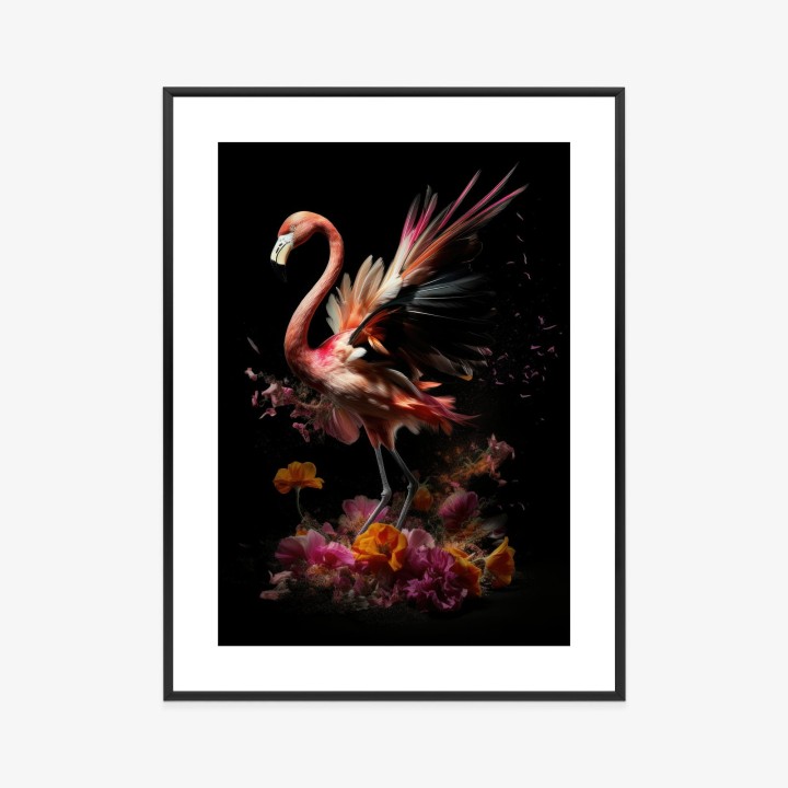 Plakat Flaming Z Kwiatami Na Surrealistycznej Ilustracji