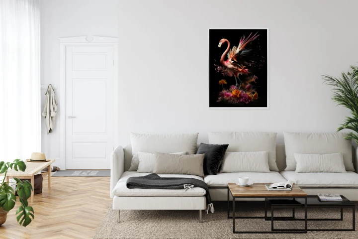 Plakat Flaming Z Kwiatami Na Surrealistycznej Ilustracji
