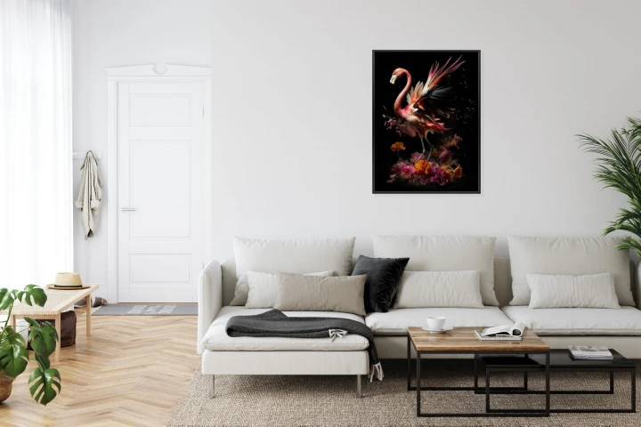 Plakat Flaming Z Kwiatami Na Surrealistycznej Ilustracji