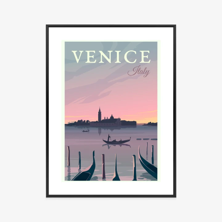 Plakat Zachód Słońca W Wenecji Z Gondolami