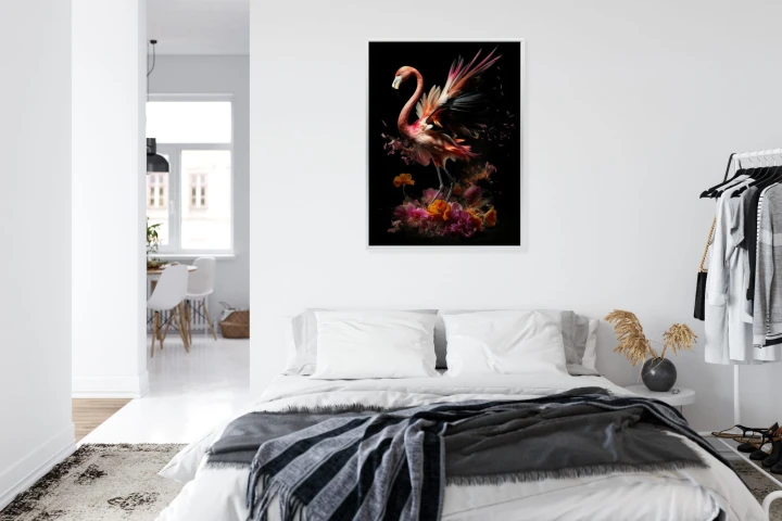 Plakat Flaming Z Kwiatami Na Surrealistycznej Ilustracji
