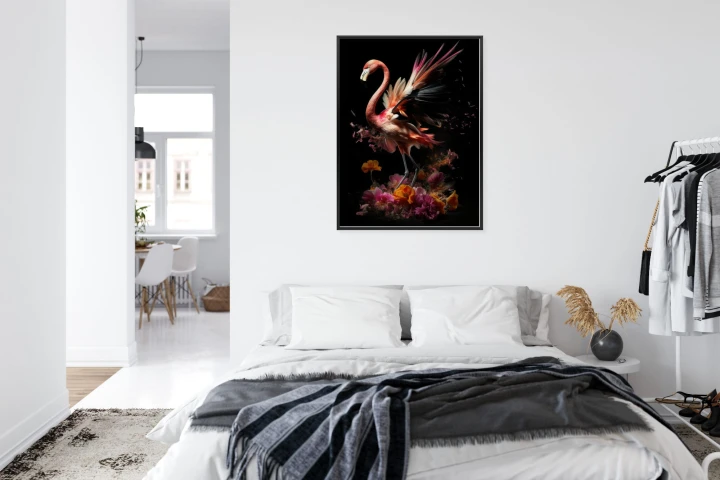 Plakat Flaming Z Kwiatami Na Surrealistycznej Ilustracji