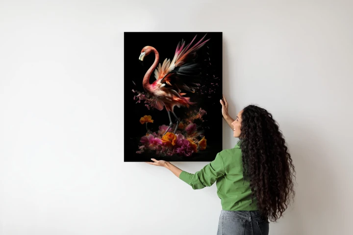 Plakat Flaming Z Kwiatami Na Surrealistycznej Ilustracji