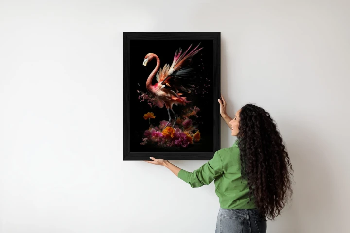Plakat Flaming Z Kwiatami Na Surrealistycznej Ilustracji