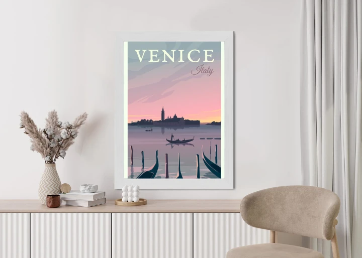 Plakat Zachód Słońca W Wenecji Z Gondolami