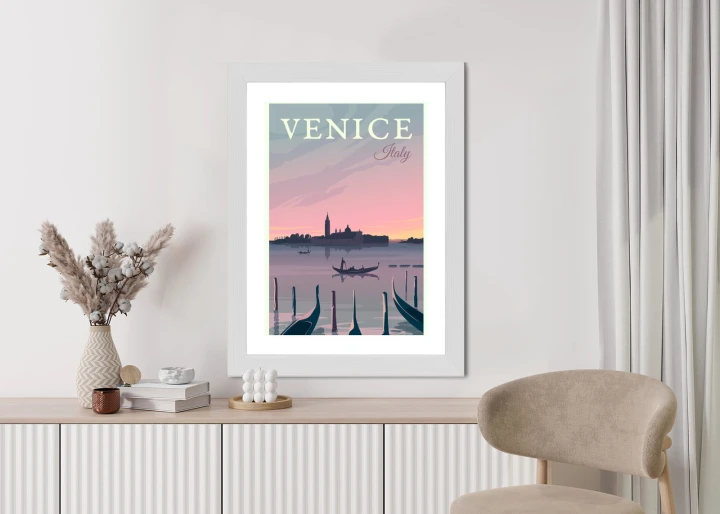 Plakat Zachód Słońca W Wenecji Z Gondolami