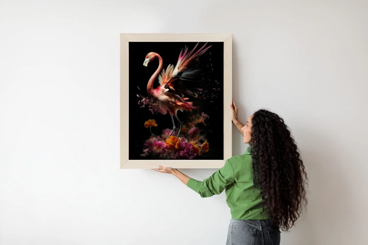 Plakat Flaming Z Kwiatami Na Surrealistycznej Ilustracji