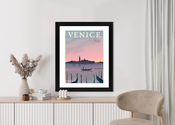 Plakat Zachód Słońca W Wenecji Z Gondolami