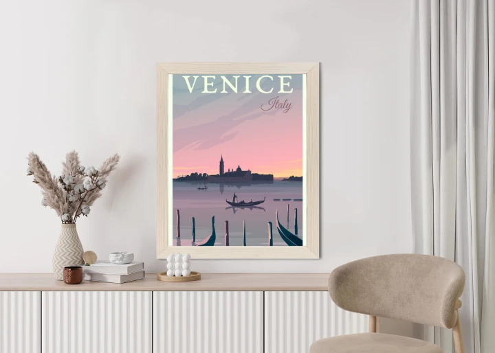 Plakat Zachód Słońca W Wenecji Z Gondolami