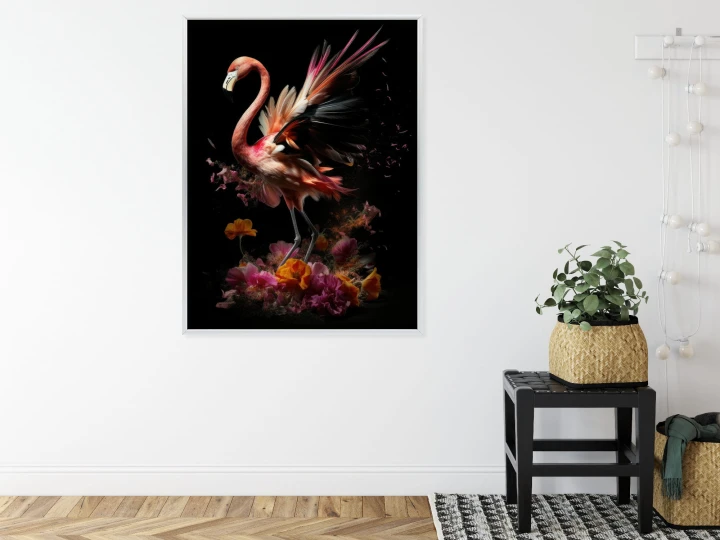 Plakat Flaming Z Kwiatami Na Surrealistycznej Ilustracji