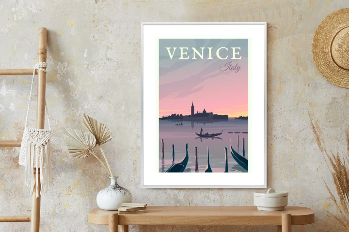 Plakat Zachód Słońca W Wenecji Z Gondolami