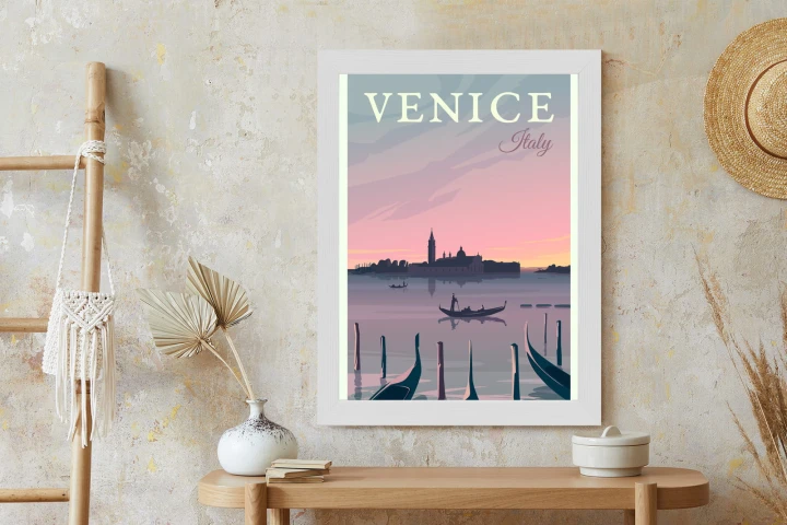 Plakat Zachód Słońca W Wenecji Z Gondolami