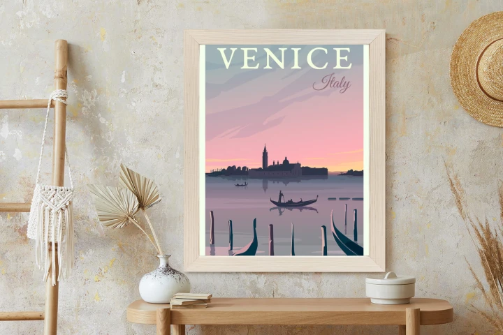 Plakat Zachód Słońca W Wenecji Z Gondolami